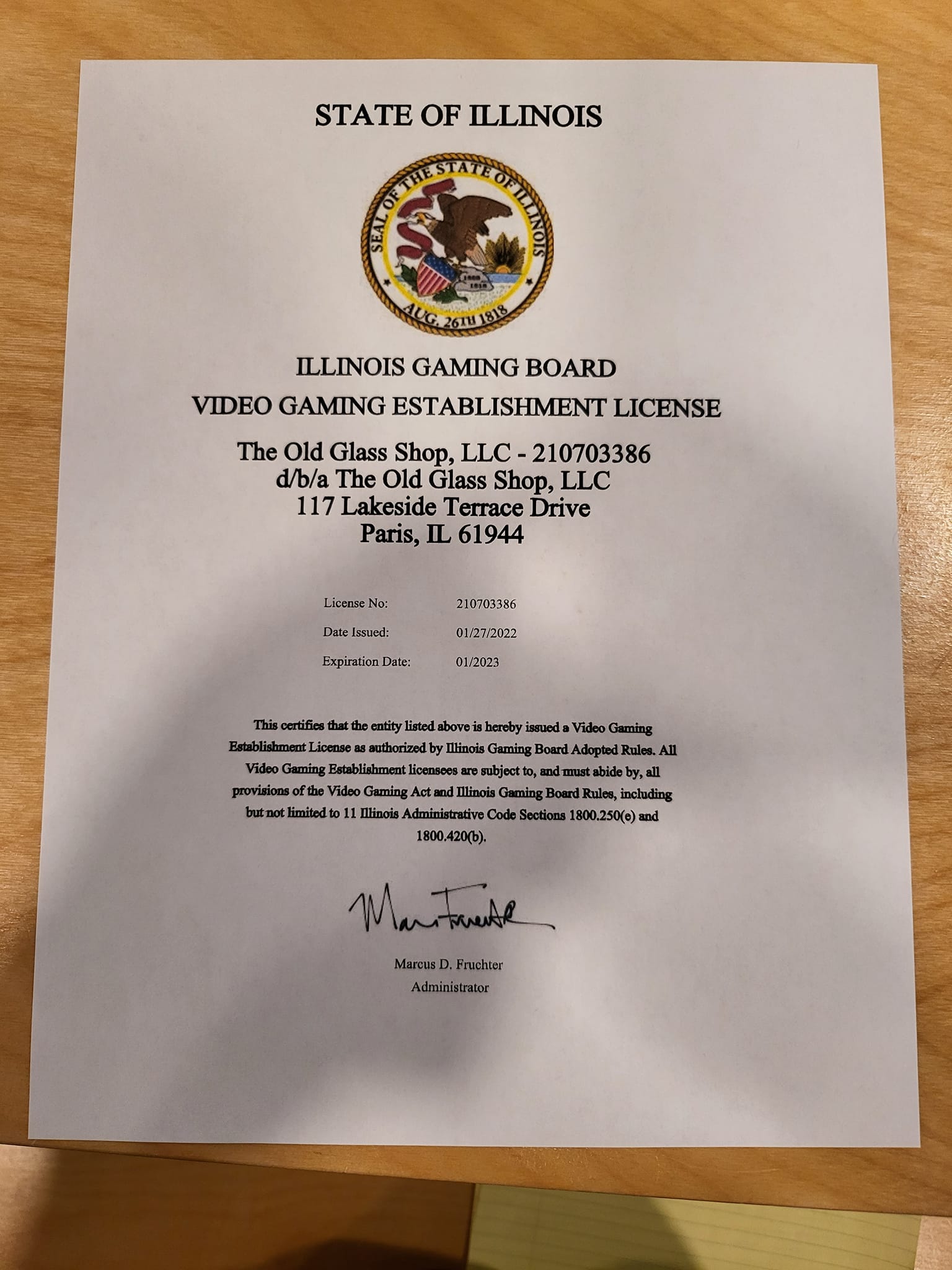 Gaming The Old Glass Shop, LLC